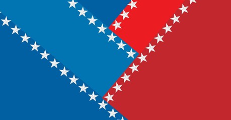Composition of rows of white stars on blue and red rectangles of american flag
