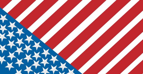 Fototapeta premium Composition of white stars on blue triangle and red and white stripes of american flag