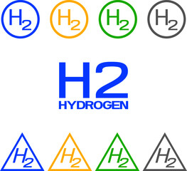 sign for hydrogen energy. multi-colored round and triangular signs for green, blue, yellow and gray hydrogen vector on white background isolated
