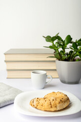 Breakfast table with fresh pastry. Selective focus.