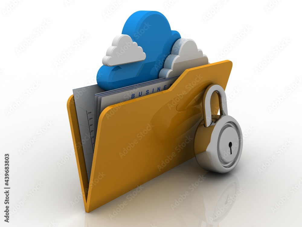 Poster 3d rendering cloud folder storage lock