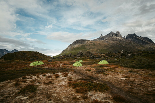 Tents on campsite in mountains

