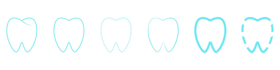 Tooth vector set. Dentistry icons set in flat style. Vector set of blue teeth icons. Tooth icons, dentistry icons. Vector illustration.