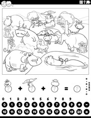 counting and adding game with animals coloring book page