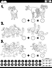maths addition educational task with cartoon animals
