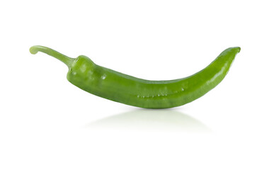 Green hot chili peppers isolated on white background.