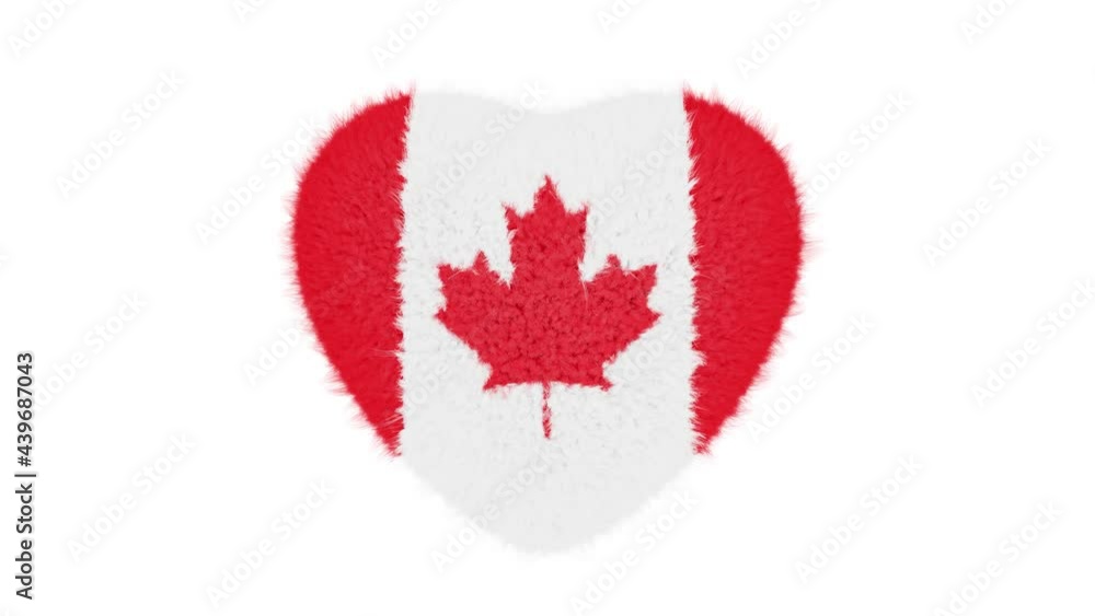 Aufkleber realistic looping 3d animation of the cute fluffy national flag of canada beating heart rendered in 