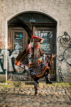 African tribal dance in an urban setting