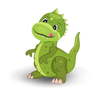 
Green dinosaur. Cute baby picture. Vector. Illustration. Animation. Cartoon. White background. Isolated. The Dragon.
