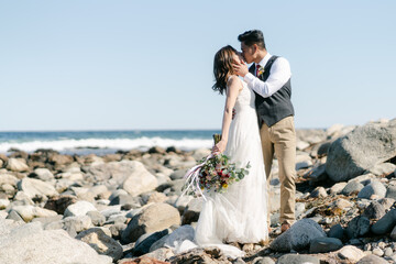 bride and groom kiss
