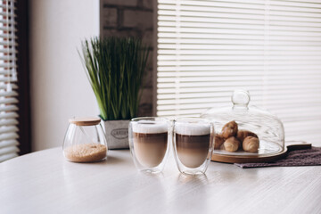 Morning coffee cup on table
