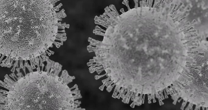 Black and white 3d simulation of corona virus. Artistic rendering of electron microscope visualization.