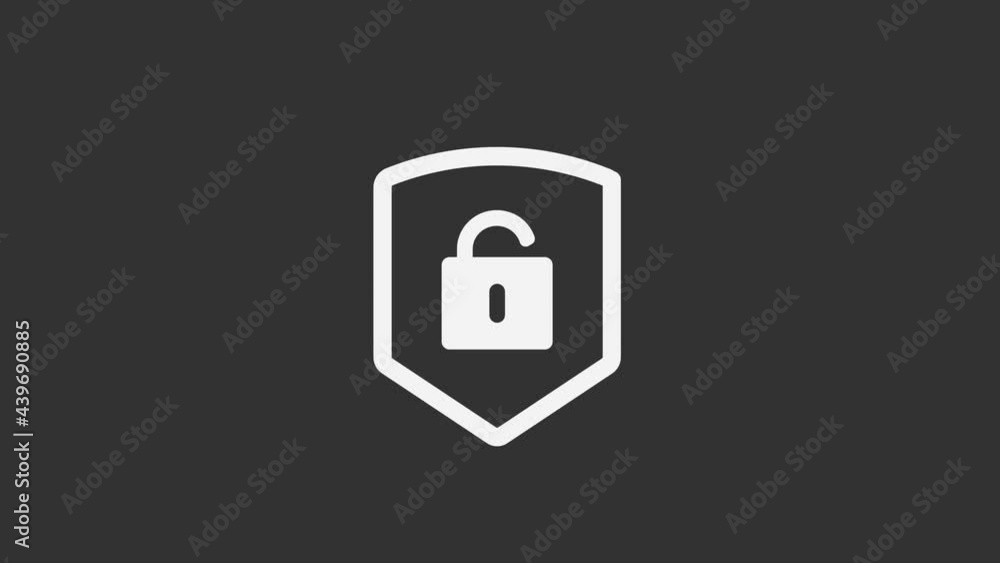 Poster lock on the shield security concept animation. isolated on black.