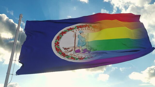 Flag of Virginia and LGBT. Virginia and LGBT Mixed Flag waving in wind