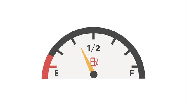 Empty Fuel gauge icon. Low Gasoline indicator. Animated Fuel indicator isolated on white. Video
