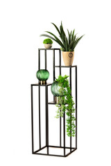 Wood and metal stand for flowers, home decoration