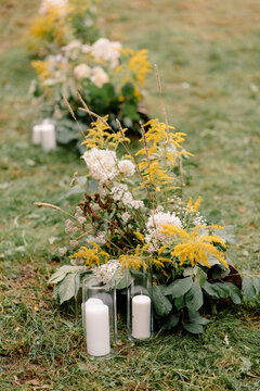 wedding outdoor decorated place  for ceremony