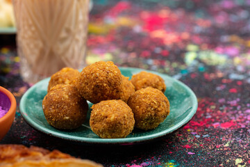 Traditional Indian food laddu for Holi
