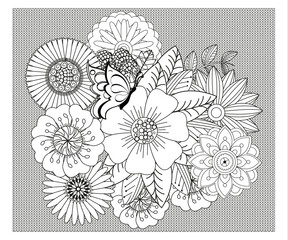 Forest flowers, leaves and berries. Vector coloring book pages for adult and children. Hand drawn illustration. Love bohemian concept for wedding invitations, cards, congratulations, branding,