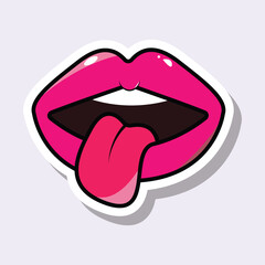 Pink, sexy female lips isolated vector icon.