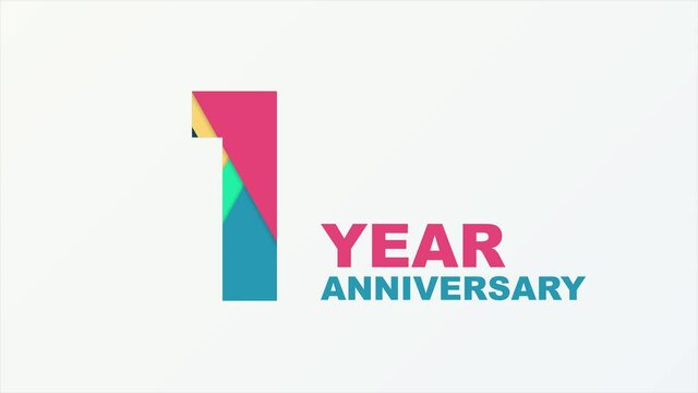 1 year anniversary emblem. Anniversary icon or label. 1 year celebration and congratulation design element. Motion graphics.