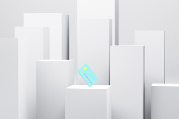 Blue credit card on product display podium 