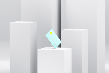 Blue credit card on product display podium 