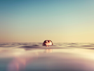 Female face floating in the water