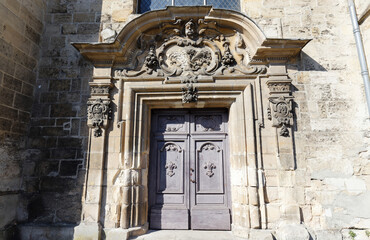 The doors of Hotel Dieu Saint-Nicolas . It is medieval hospital, founded by Philippe Auguste and...