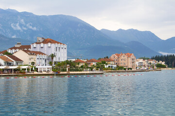 Fototapeta na wymiar View of the city of Tivat in Montenegro. The city is located on the Adriatic coast and is a famous tourist destination.