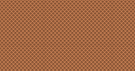 Chocolate waffle vector texture, ice cream cone background, brown wafer pattern. Biscuit banner. Cartoon bakery illustration