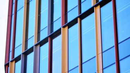 Glass facade of the buildings with a blue sky. Modern building in the business city center. Background of modern glass buildings. 