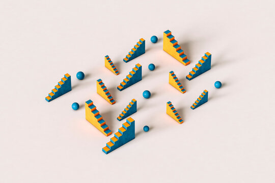 Abstract blue and orange stairs