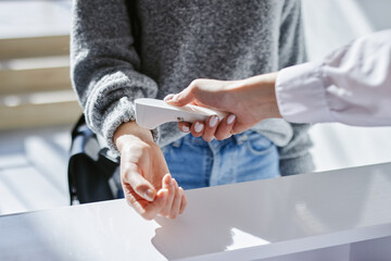 Person following protective rules to avoid spread of virus