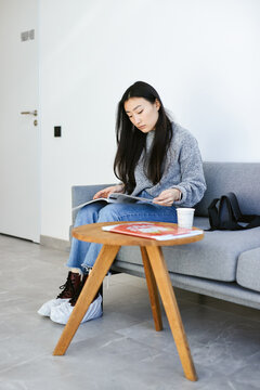 Thoughtful female visitor awaiting for doctor 