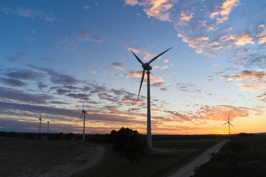 Wind Turbines Sunset Silhouette