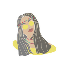 Trendy girl hat glasses drawn, great design for any purposes. Beauty fashion design. Summer icon. Beautiful illustration. Funny party. Vector style.