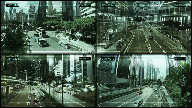 CCTV split screen highway roads in modern city.
