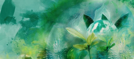 Foto op Canvas Green planet. Ecology concept. Watercolor © pronoia