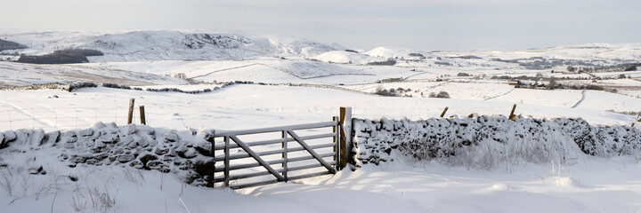 Wharfedale covered in snow in winter Yorkshire Dales