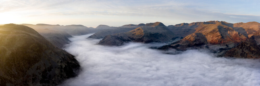 Ullswater and Glenridding aerial cloud inversion lake district