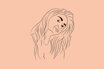 Abstract  hand-drawn line drawing minimal woman portrait and body Vector illustration Contemporary portrait