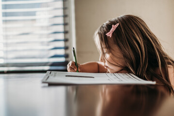 Little girl having a distance lesson at home