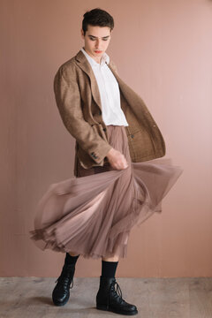 Portrait Of A Non-binary Man Wearing Skirt 