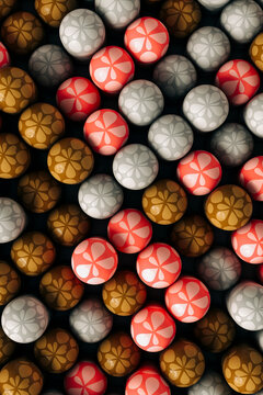 Abstract a-pois capsules on grey background