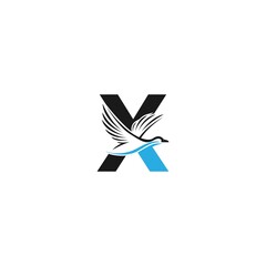 Letter X with duck icon logo design illustration