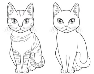 Cute cat character line art for coloring book black and white drawing illustration