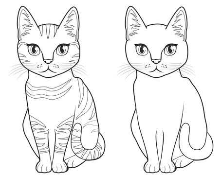 Cute cat character line art for coloring book black and white drawing illustration