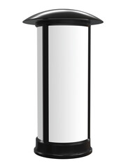 Outdoor advertising pillar with blank billboard. Mockup template isolated on white background. 3D render