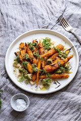 Roast carrots with pesto and white bean puree